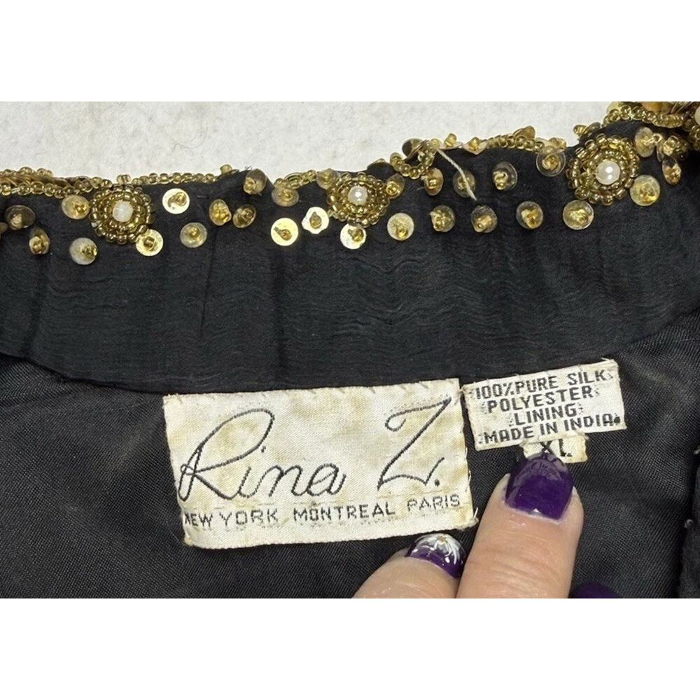 Vintage Rina Z Blazer large black gold sequins Disco Formal Classic EUC